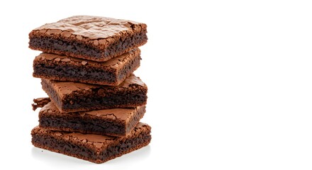 Stack of Fudgy Chocolate Brownie Squares Isolated on White Background, Delicious Sweet Baked Dessert Treat