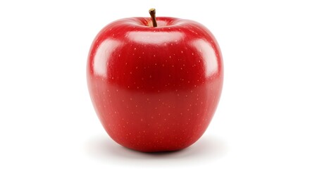 Vibrant Red Apple Isolated on Pure White Background with Glossy Reflection