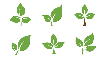 Collection of Green Leaf Sprout Silhouette Illustrations on White Background silhouette