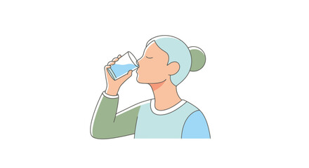 Woman Drinking Water: Hydration and Wellness Illustration