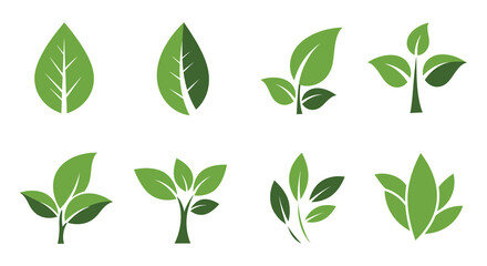 Green Leaf Vector Icon Set with Silhouette Style silhouette