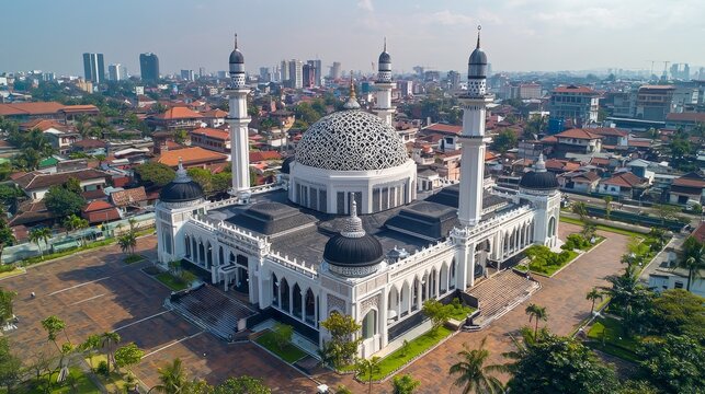 Aerial view of At-Thohir Mosque panorama view Largest Mosque in Depok Place to visit in Indonesia