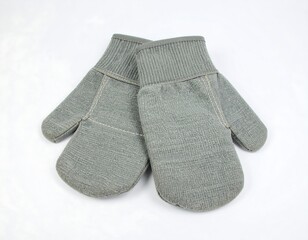Gray work mittens laid flat