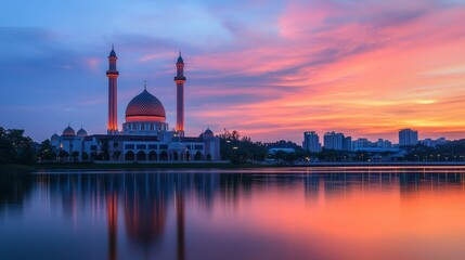 Beautiful landscape of a mosque in Shah Alam Selangor at dawn