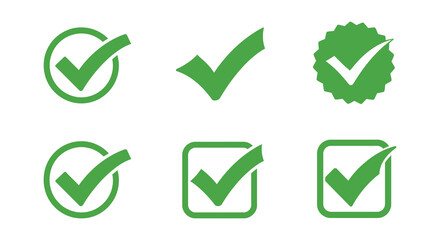 Green Check Mark Icon Set in Various Shapes silhouette