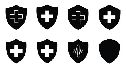 Shields with Medical Symbols and Crosses in a Silhouette Style silhouette
