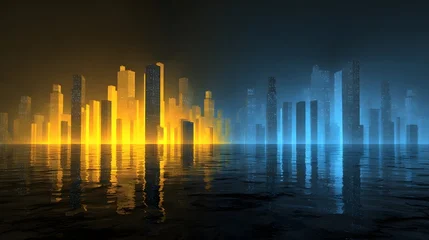 Keuken achterwand Reflectie Two futuristic cityscapes reflected in a calm water surface.  © kirania