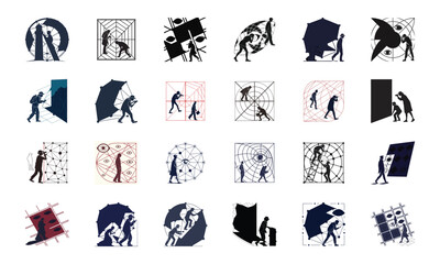 Set of Cybersecurity, Artificial Intelligence, and Technology Icons – Data Protection, Machine Learning, Network Security, and Digital Innovation Concepts

