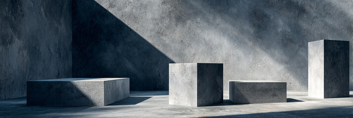 Abstract concrete background with geometric shapes and shadows.