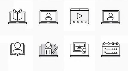 Online education icons set isolated on white background for elearning
