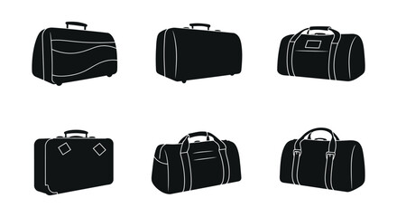 Set of Luggage Bags Different Styles Isolated on White Background silhouette