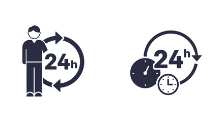 24 Hour Service Icon Set with Human Figure silhouette