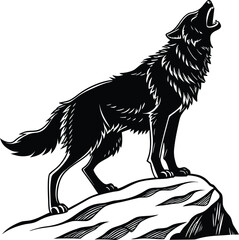 High resolution black silhouette of a howling wolf
