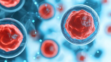 Tumor cells and microscopy concept. Abstract cellular structure with vibrant colors and intricate details.