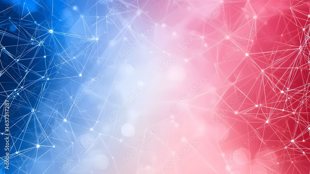 Poster the image shows an abstract network of white lines and nodes, set against a gradient backdrop of blu