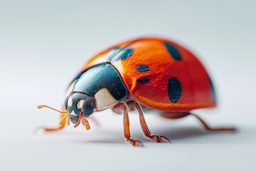 Fototapeta premium ladybug, insect, ladybird, bug, beetle, macro, nature, animal, grass, close-up, summer, red, leaf, spring, black, garden, closeup, isolated, fly, beauty, color, small, white, plant, spotted, flower