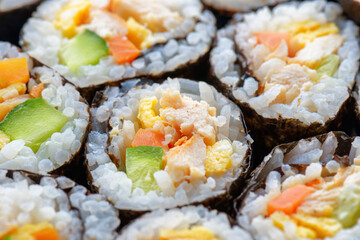 Closeup view of gimbap (kimbap). Traditional Korean dish