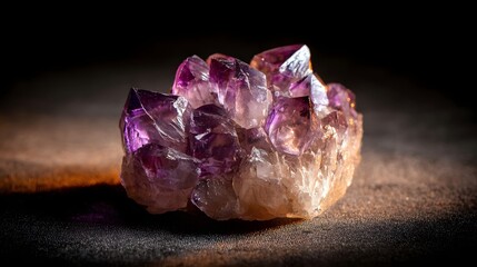 Close-up view of a cluster of amethyst crystals.
