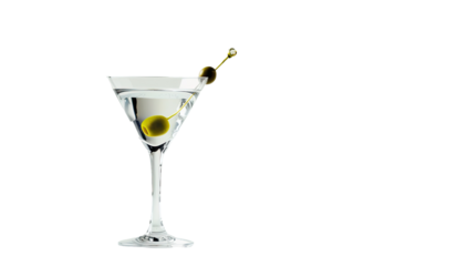 Martini cocktail in a stemmed glass with a green olive