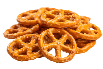 Tasty salty cracker pretzels on whole background