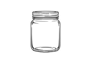 Handdrawn line art of a mason jar with a ridged metal lid centered on a white background