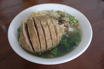Large Meatball Soup (Bakso Urat) with Noodles and Vegetables