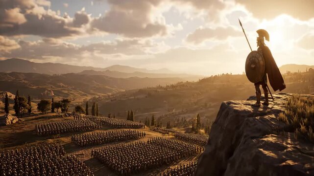 Spartan Overlook A King's Resolve Before the Dawn of Battle. A Scene of Courage, Leadership, and Ancient Greek Glory. ancient war, medieval war.
