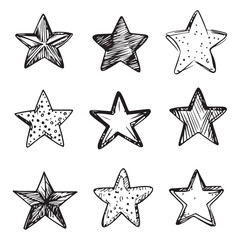 Obraz premium Hand drawn stars set. Doodle elements collection. Star symbols with grunge texture. 