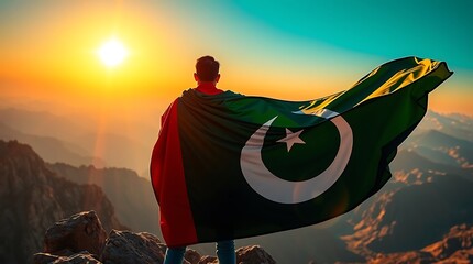Pakistan flag independence day celebration pakistan mountain sunset freedom patriotism pakistan flag day pakistan independence