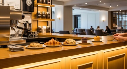 Coffee Shop Counter with Pastries and Espresso Machine