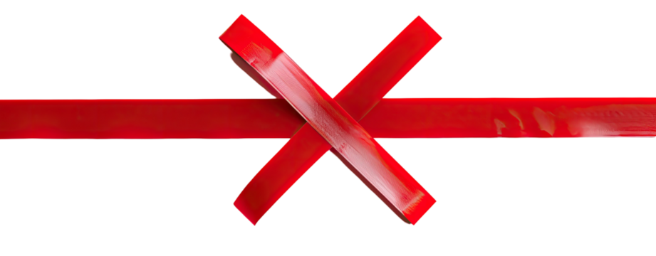 Red ribbon, crossed and horizontal, on black background