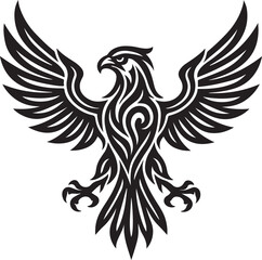 Obraz premium Vector tribal tattoo illustration of a flying eagle with spread wings and feathers