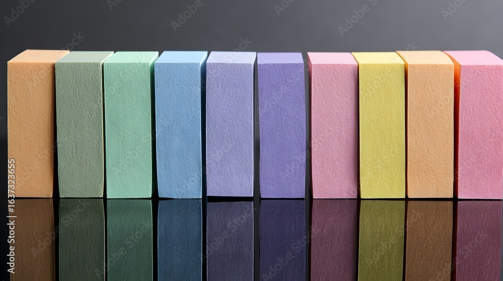 Poster rectangular blocks of varying colors arranged in a row.