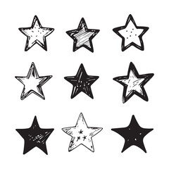Obraz premium Hand drawn stars set. Doodle elements collection. Star symbols with grunge texture. 