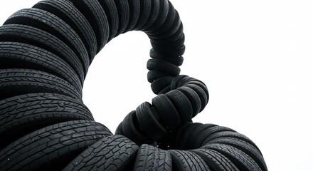 Abstract Tire Sculpture Swirls Against Bright Sky. AI Generated
