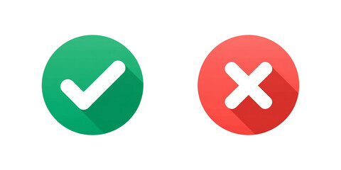 Obraz premium Green check mark and red cross icons isolated on transparent background