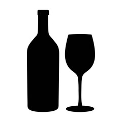Wine bottle and glass silhouette vector illustration for bar restaurant or wine tasting event design