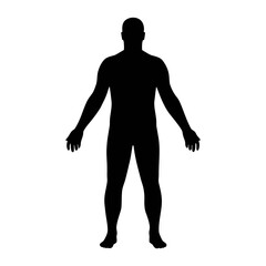 Full body silhouette of a man standing straight with arms slightly away from body pose