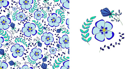 pattern flowers blue