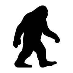 Silhouette illustration of bigfoot sasquatch walking through the forest mythical creature legend