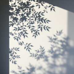 Obraz premium shadow overlay effects of realistic abstract natural tree leaves shadow on wall background,Summer sunlight and shadow overlay effect,shadow for photo interior backdrop studio mockup