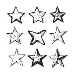Obraz premium Hand drawn stars set. Doodle elements collection. Star symbols with grunge texture. 