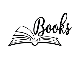 Open book layout with bold books text