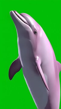 Captivating Pink Amazon River Dolphin Swimming on Green Screen Background Low Angle Shot of Freshwater Inia Geoffrensis Gracefully Moves Its Smooth Body Perfect for Marine Life Projects