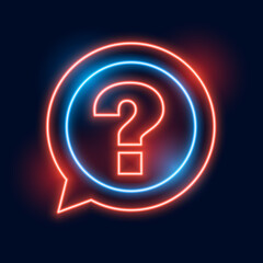 neon style social talk or speech question mark template with chat bubble