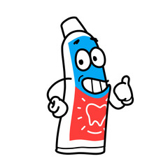 hand drawn vector illustration of a tooth paste cartoon character
