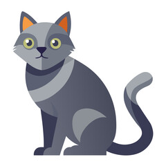 vector illustration of gray cat, crouching, flat design