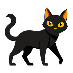 vector illustration of black cat, walking, flat design
