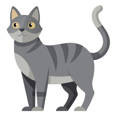 vector illustration of gray cat, looking up, flat design