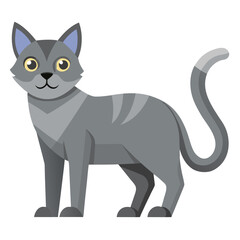 vector illustration of gray cat, standing, flat design